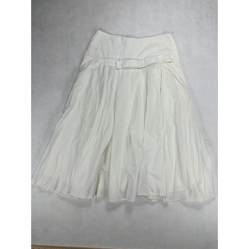 NWT Dorothee Schumacher White Cotton Pleated Bell Midi Skirt Bow Pockets S